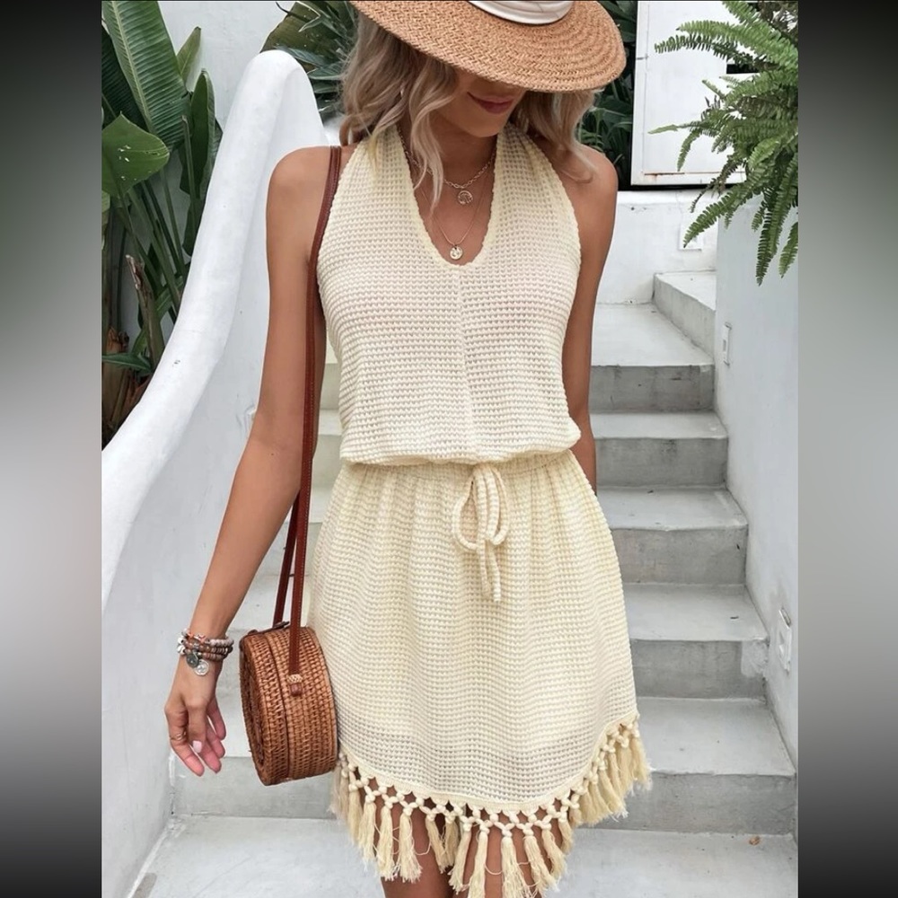 Shein/Vacay Fringe Hem Tie Backless Halter Dress